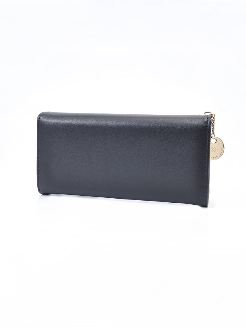 Metal Decor Fold Over Long Wallet