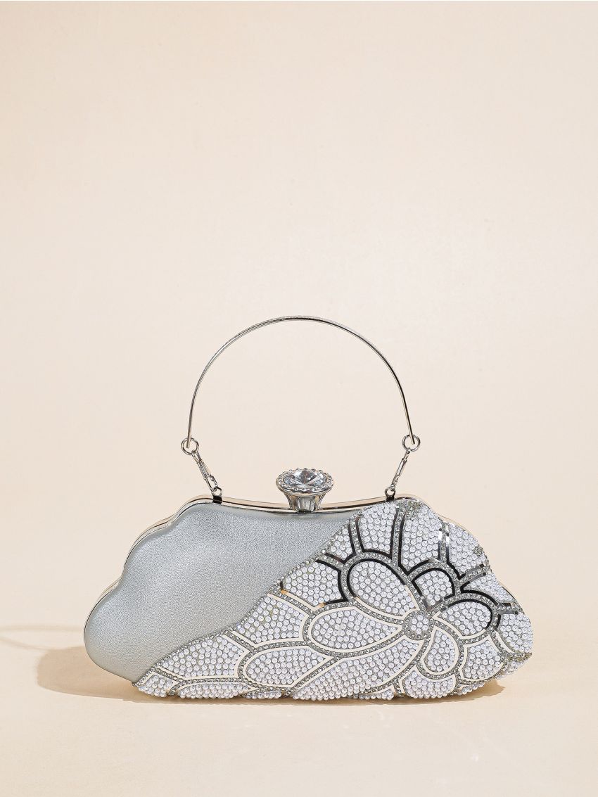 Mini Rhinestone Decor Kiss Lock Chain Box Bag