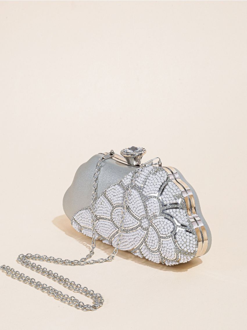 Mini Rhinestone Decor Kiss Lock Chain Box Bag