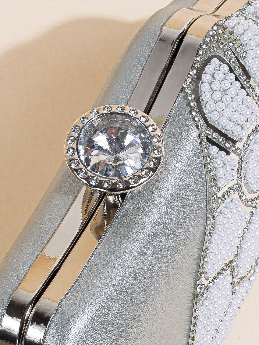 Mini Rhinestone Decor Kiss Lock Chain Box Bag