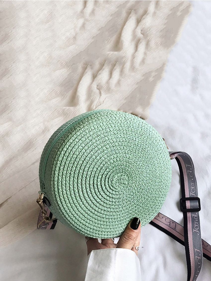 Women Round Small Handbag Purse Straw Weave Bohemia Shoulder Crossbody Bag