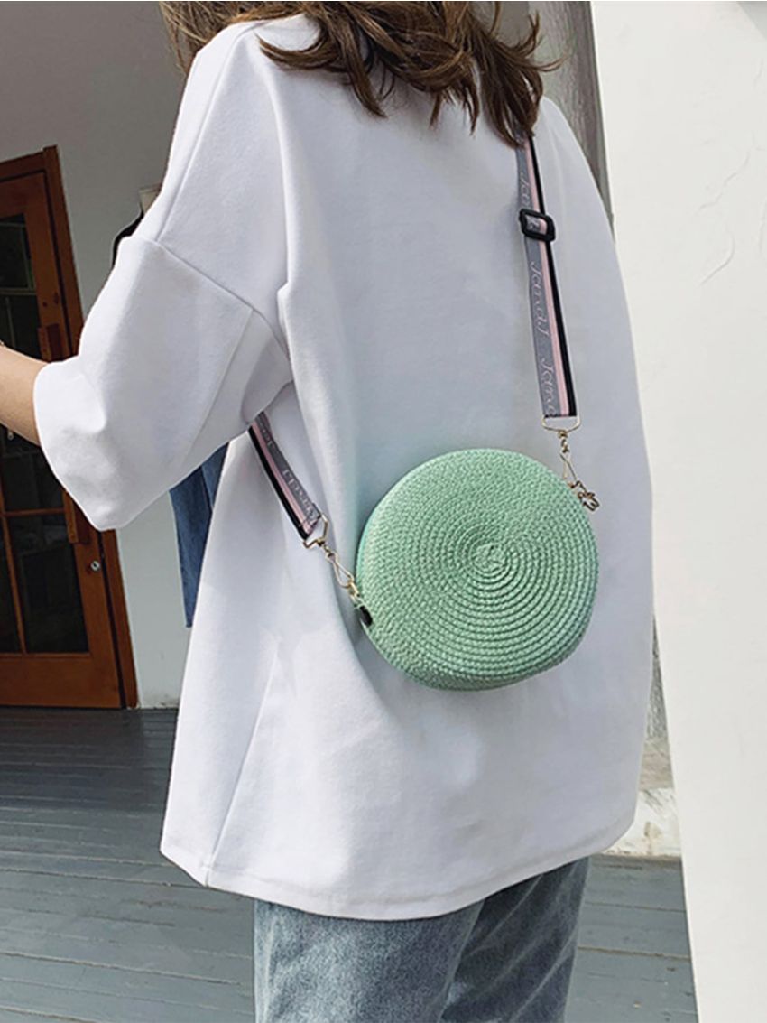 Women Round Small Handbag Purse Straw Weave Bohemia Shoulder Crossbody Bag