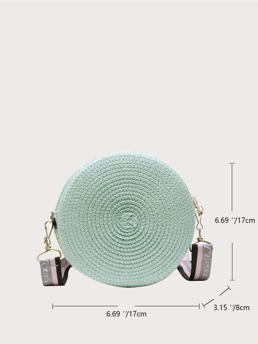 Women Round Small Handbag Purse Straw Weave Bohemia Shoulder Crossbody Bag