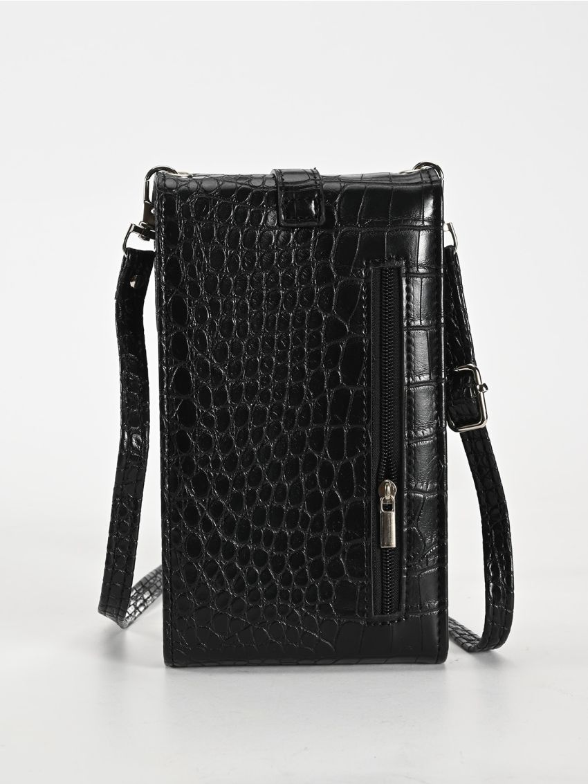 Crocodile Embossed Buckle Decor Flap Phone Wallet