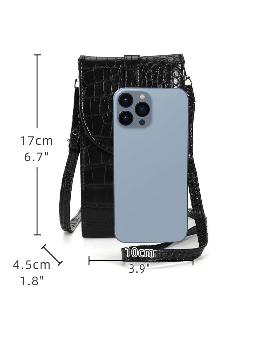 Crocodile Embossed Buckle Decor Flap Phone Wallet