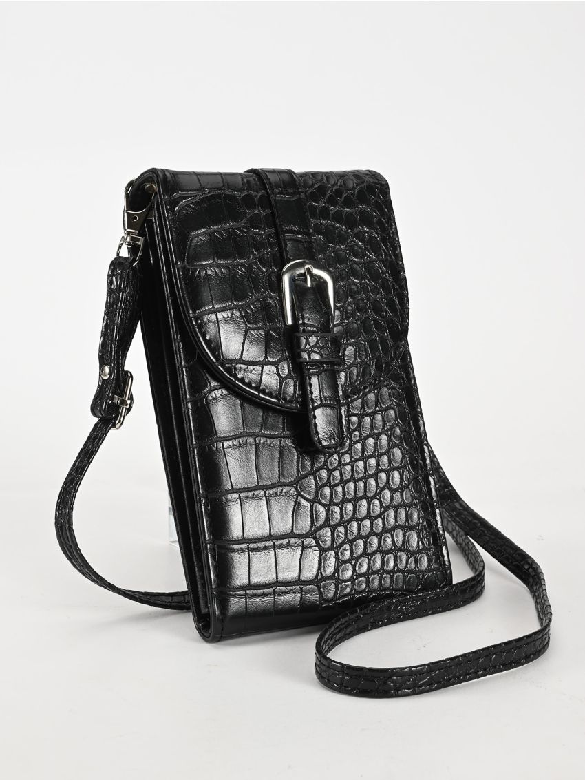 Crocodile Embossed Buckle Decor Flap Phone Wallet