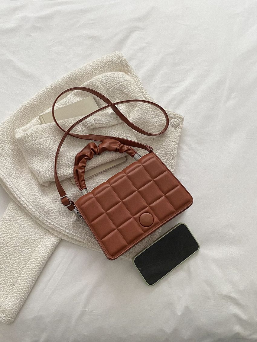 Geometric Embossed Flap Square Bag
