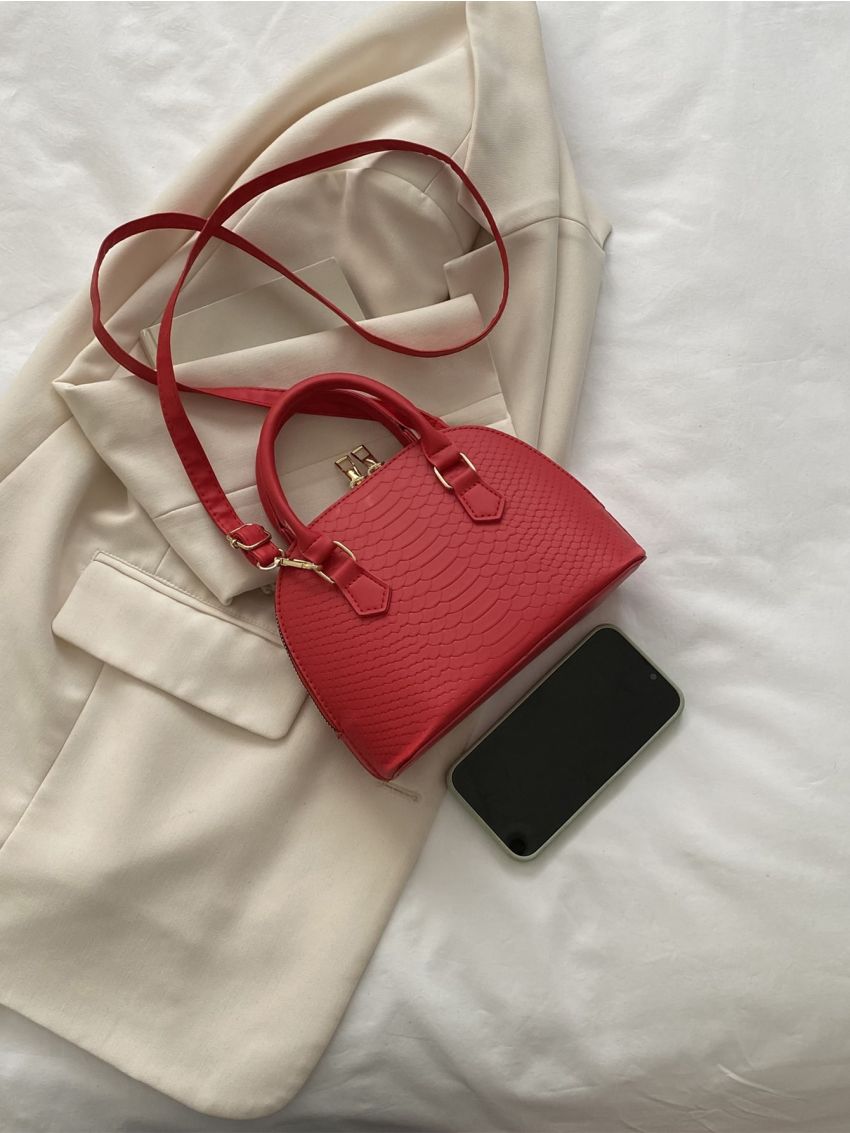 Mini Neon Pink Snakeskin Embossed Dome Bag