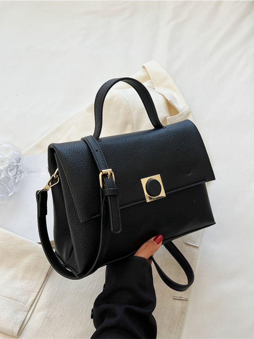 Litchi Embossed Flap Square Bag