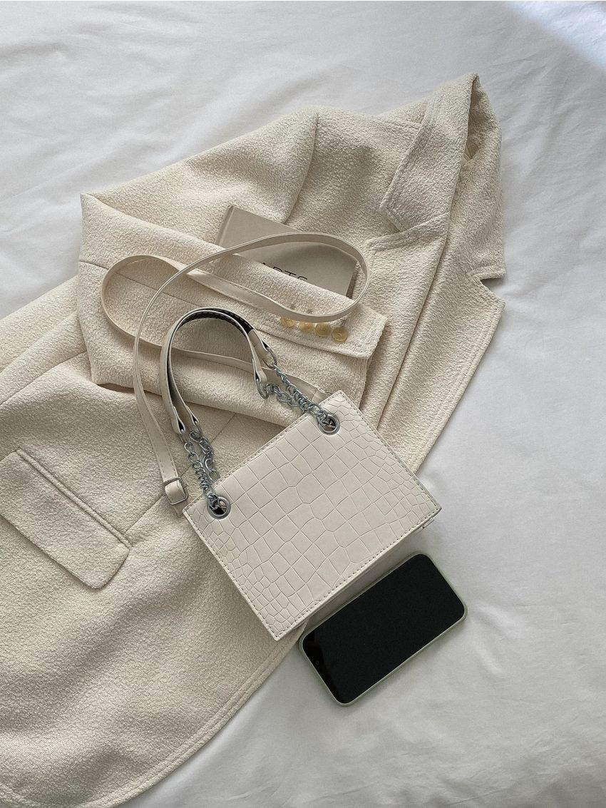 Geometric Embossed Grommet Eyelet Square Bag