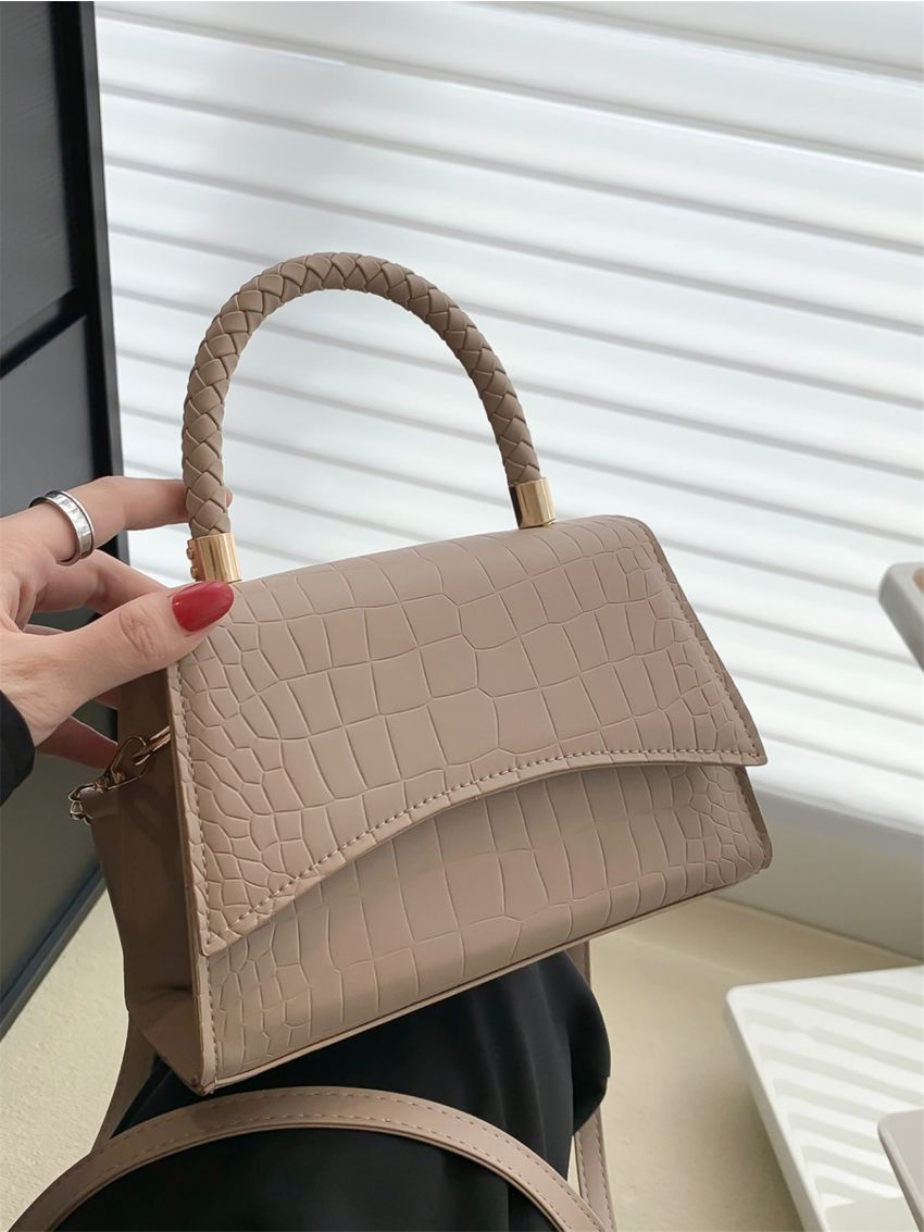 Crocodile Embossed Flap Square Bag