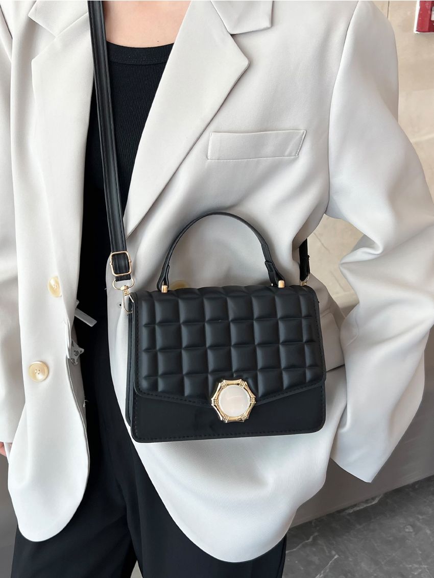 Mini Geometric Embossed Flap Square Bag