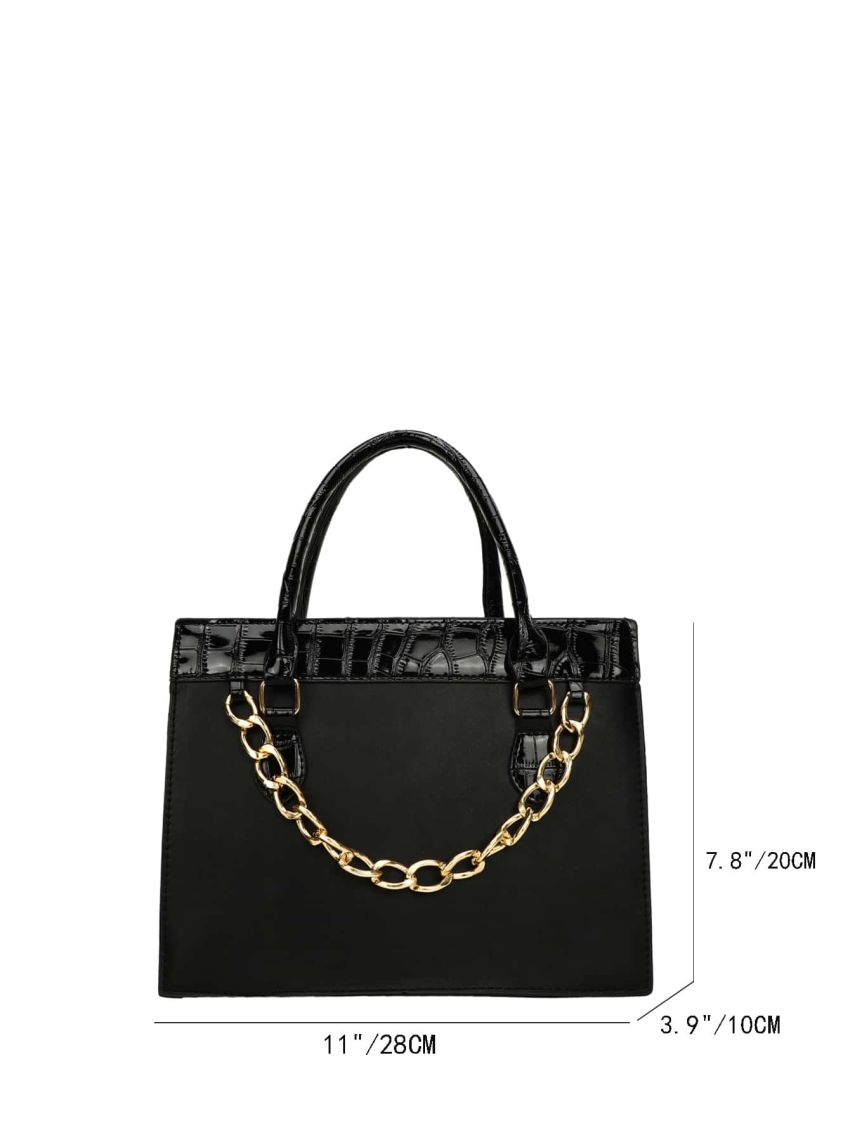Crocodile Embossed Chain Decor Square Bag