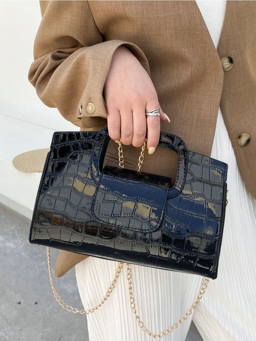 Crocodile Embossed Square Bag