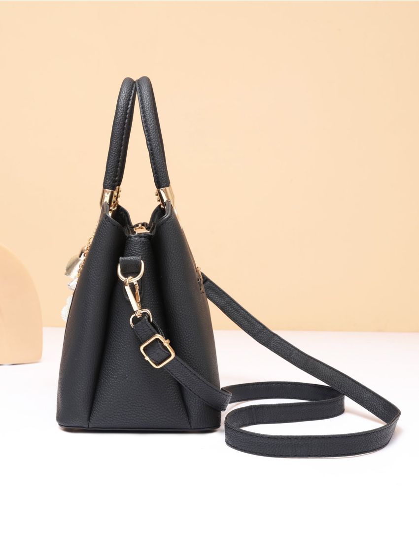 Letter Decor Square Bag With Flower Bag Charm, Mothers Day Gift For Mom