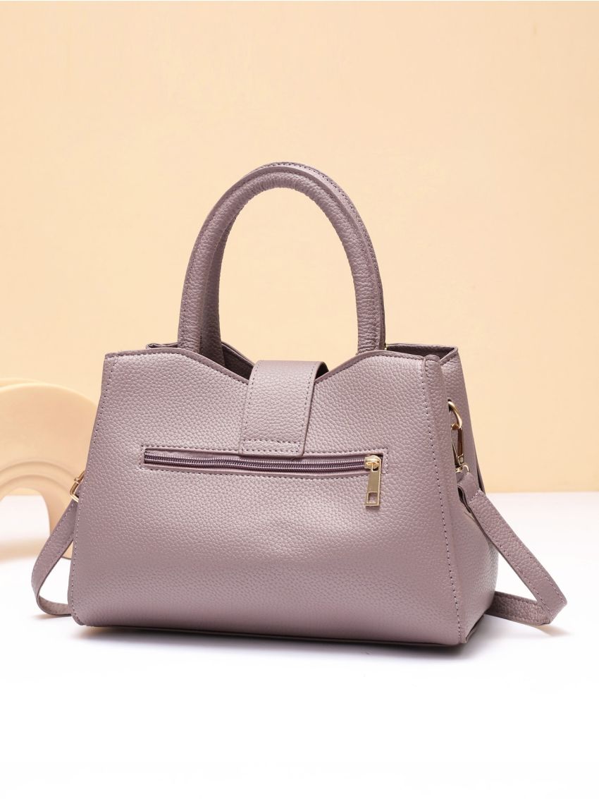 Litchi Embossed Twist Lock Satchel Bag With Tassel Bag Charm, Mothers Day Gift For Mom