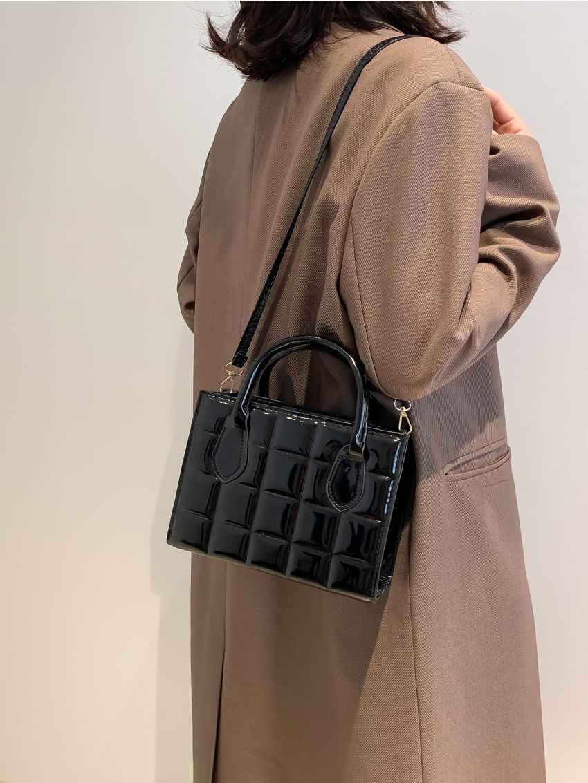 Plaid Embossed Square Bag