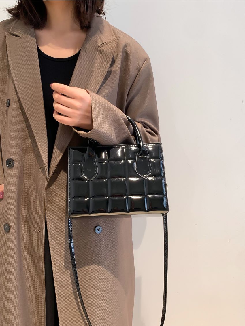 Plaid Embossed Square Bag