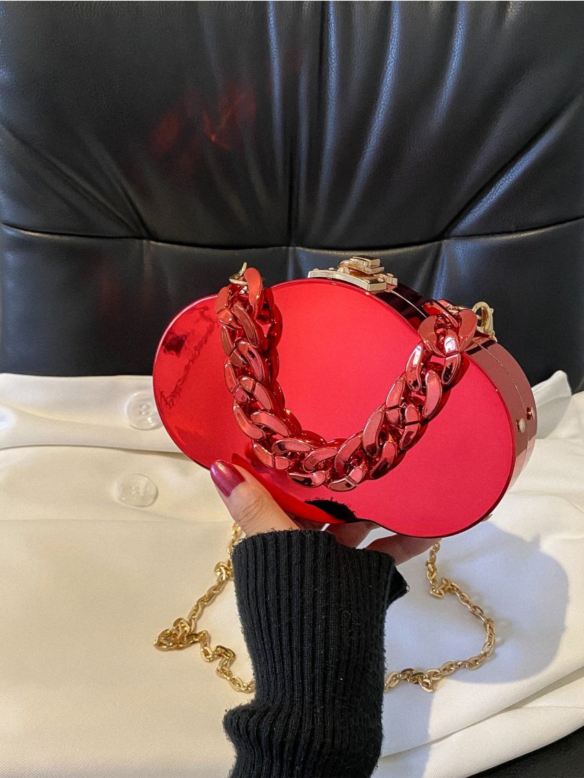 Mini Neon-Pink Chain Decor Novelty Bag