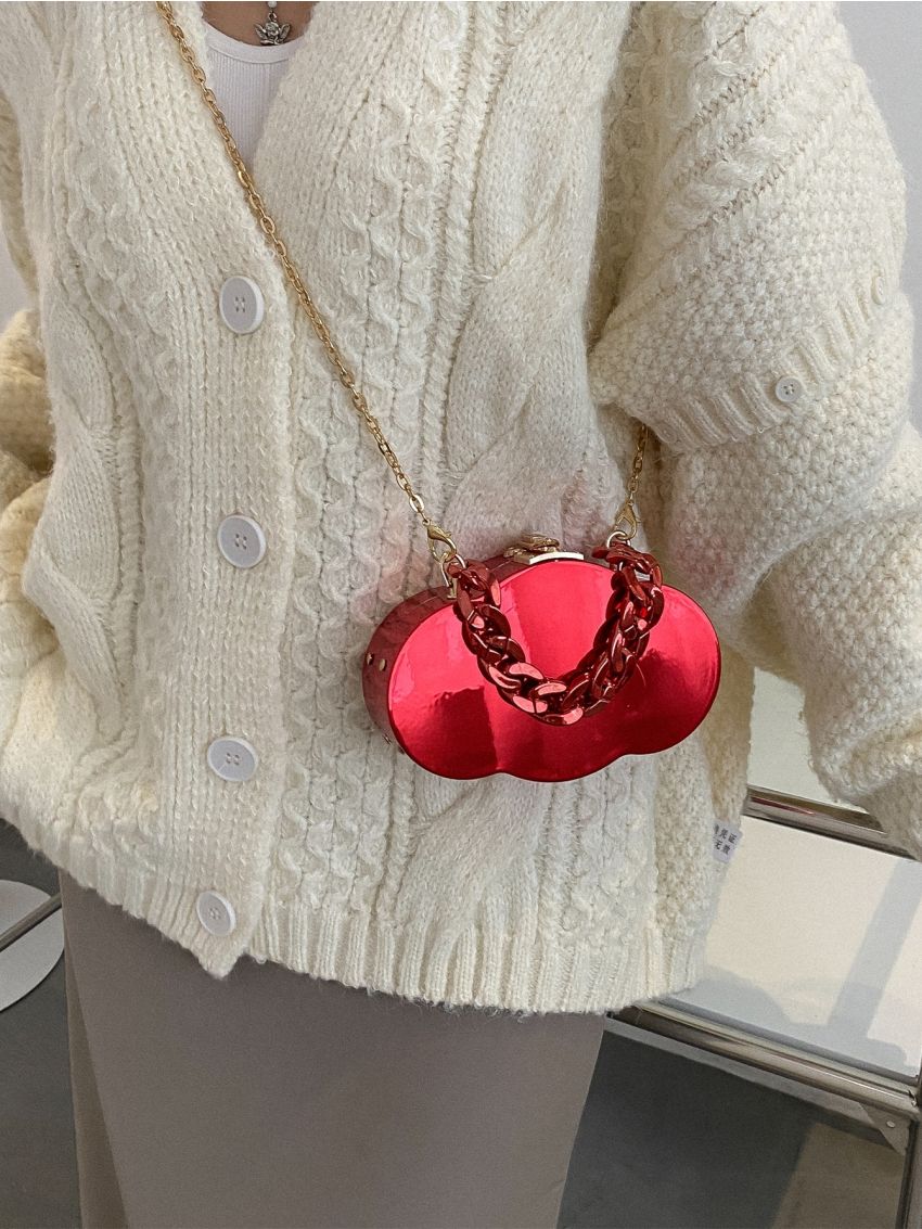 Mini Neon-Pink Chain Decor Novelty Bag