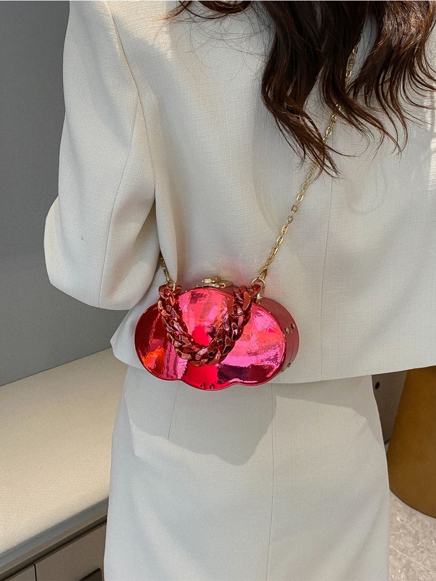 Mini Neon-Pink Chain Decor Novelty Bag
