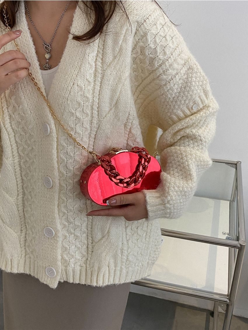 Mini Neon-Pink Chain Decor Novelty Bag