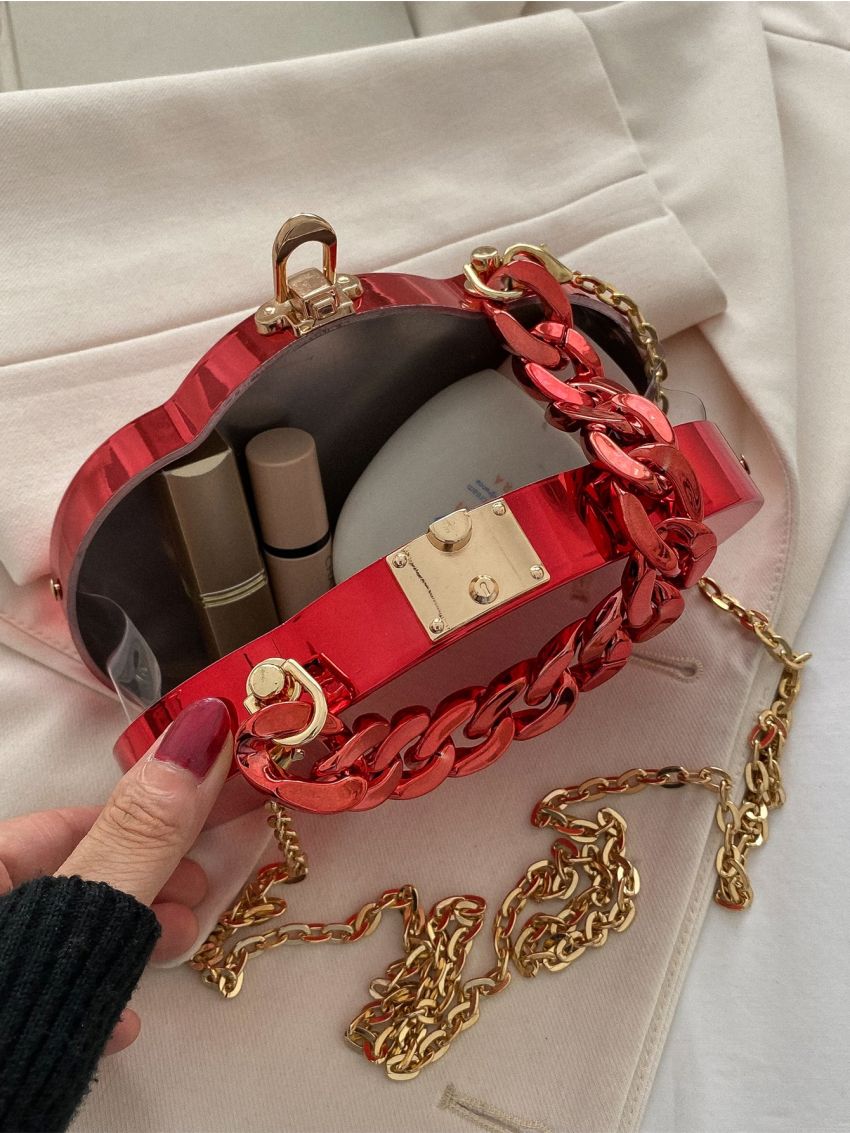 Mini Neon-Pink Chain Decor Novelty Bag