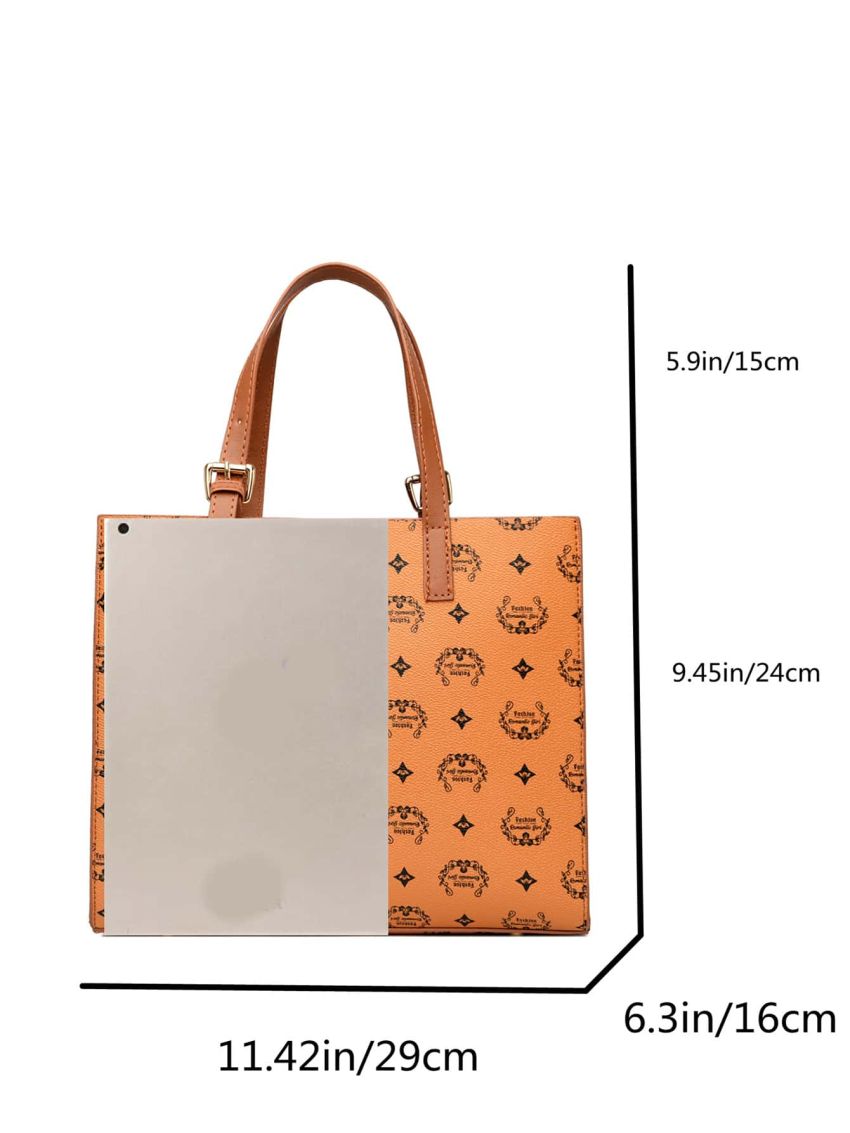 Allover Graphic Buckle Decor Satchel Bag