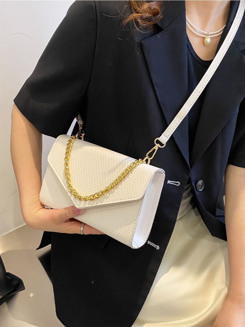 Geometric Embossed Chain Decor Flap Square Bag
