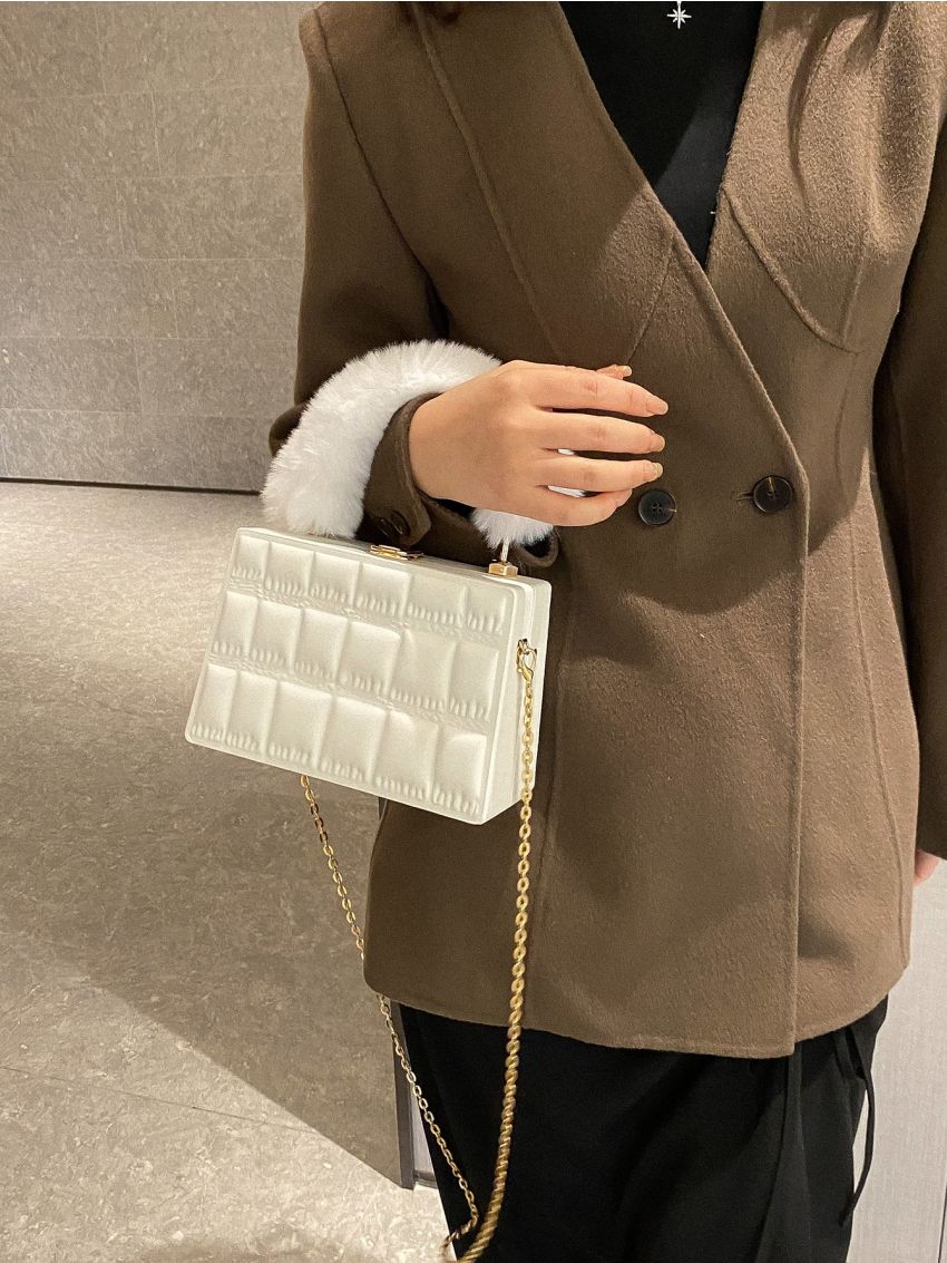 Mini Crocodile Embossed Fuzzy Chain Box Bag