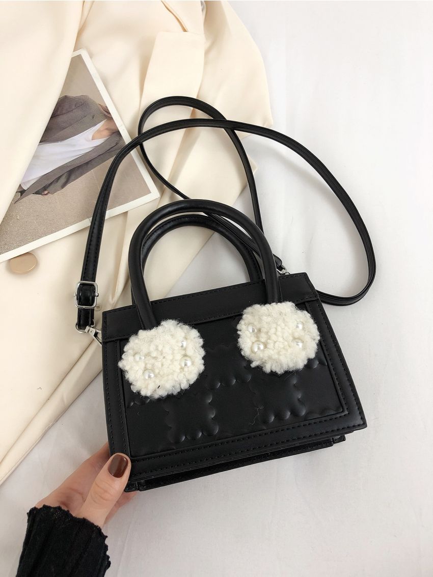 Mini Pom Pom & Faux Pearl Decor Square Bag