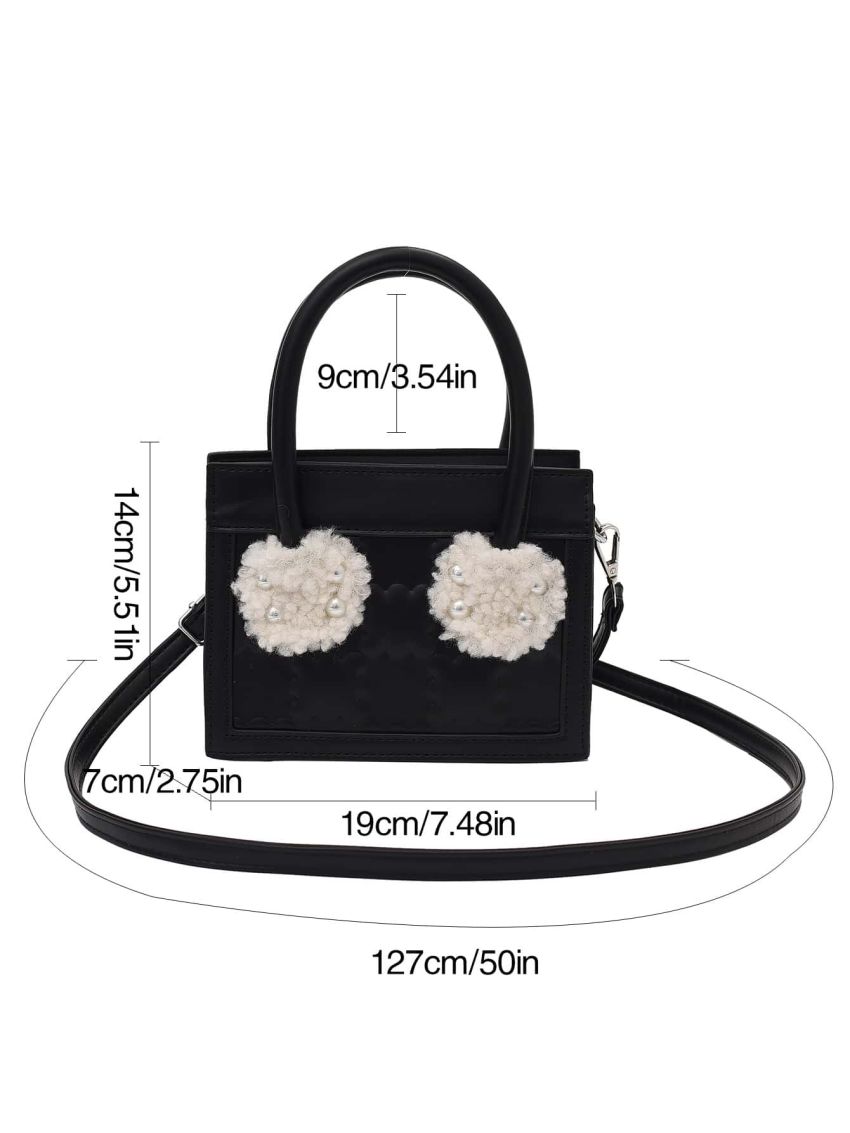 Mini Pom Pom & Faux Pearl Decor Square Bag