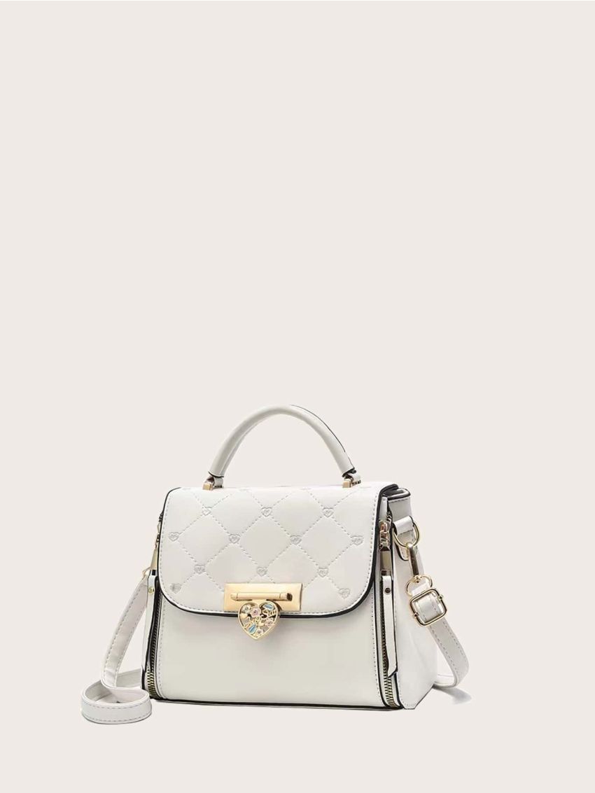 Heart Embroidery Flap Square Bag