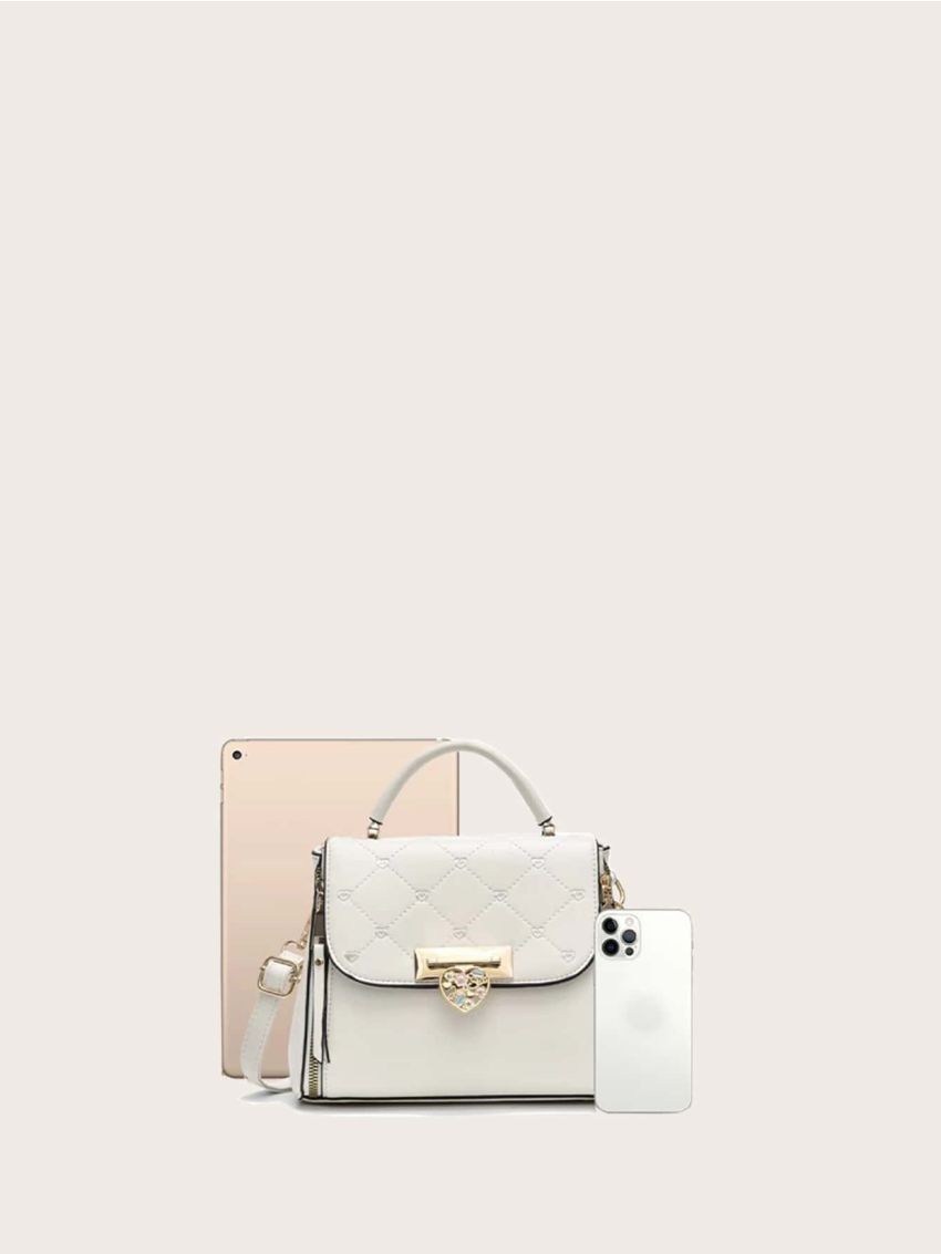 Heart Embroidery Flap Square Bag