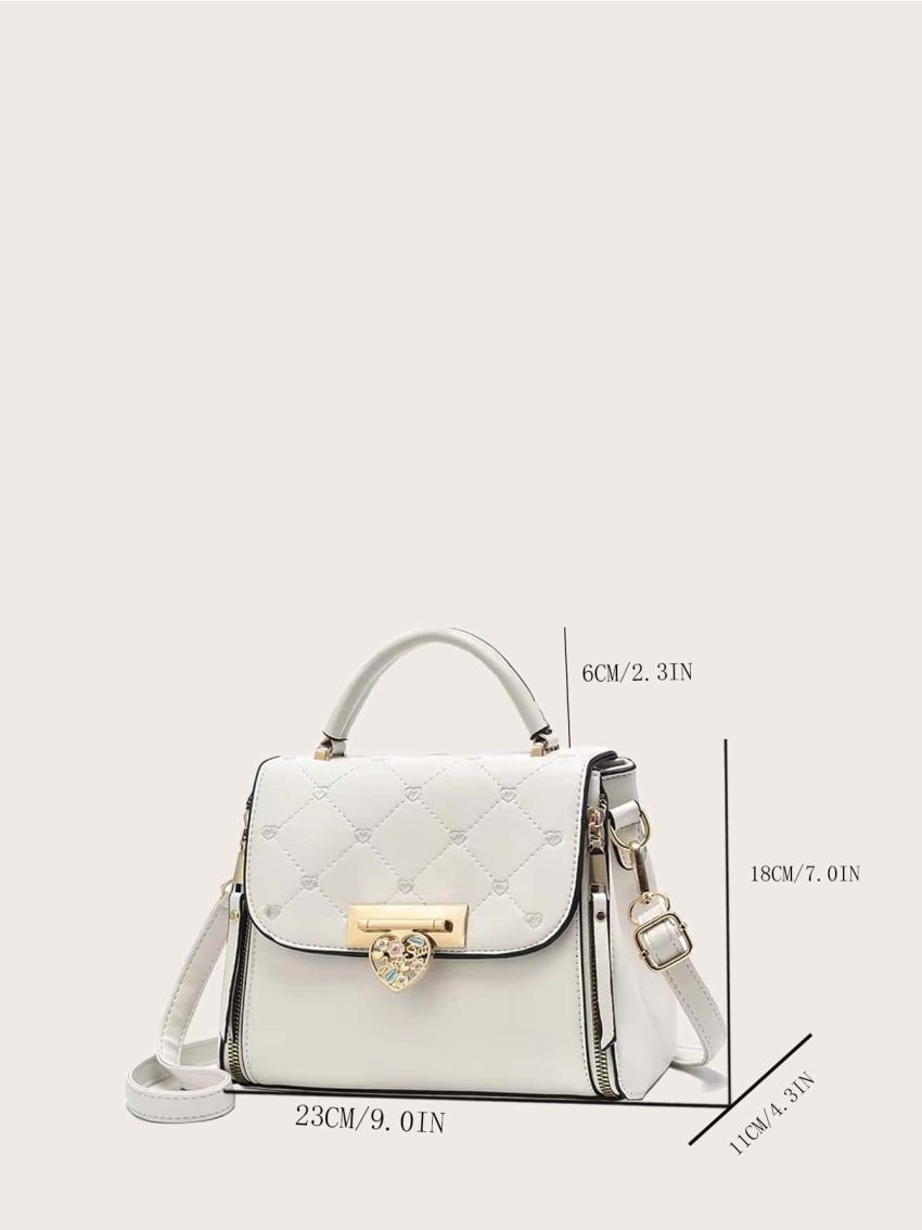 Heart Embroidery Flap Square Bag