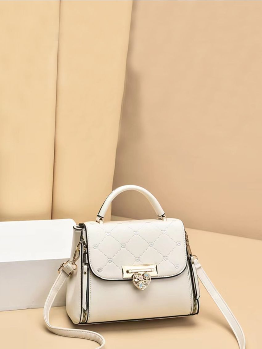 Heart Embroidery Flap Square Bag