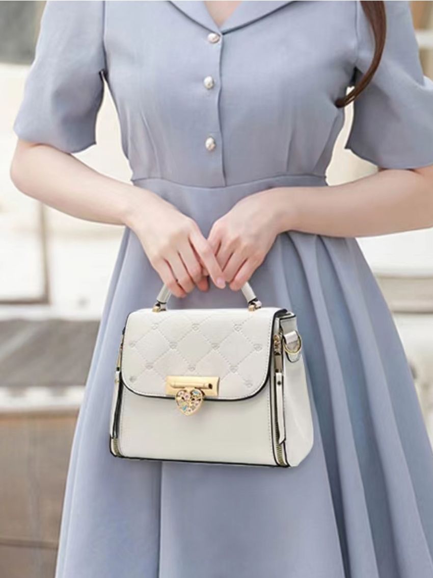 Heart Embroidery Flap Square Bag