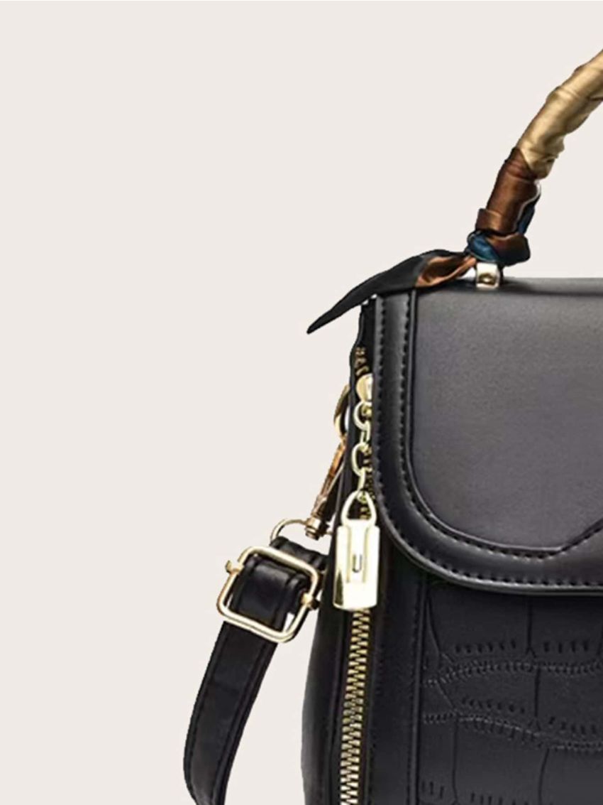 Twilly Scarf Decor Croc Embossed Satchel Bag, Mothers Day Gift For Mom