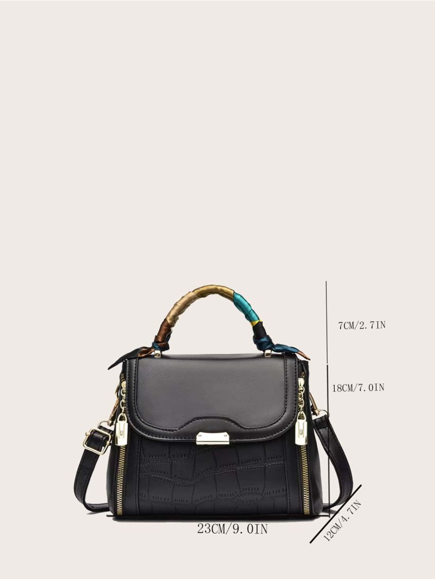 Twilly Scarf Decor Croc Embossed Satchel Bag, Mothers Day Gift For Mom