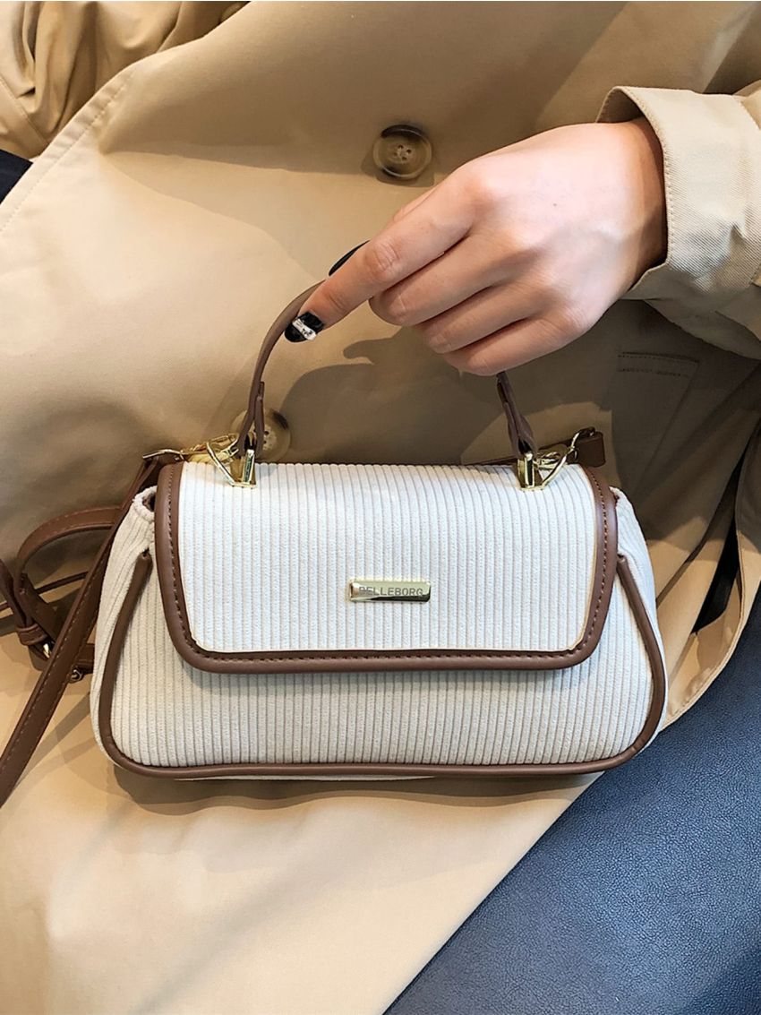 Contrast Binding Metal Decor Satchel Bag