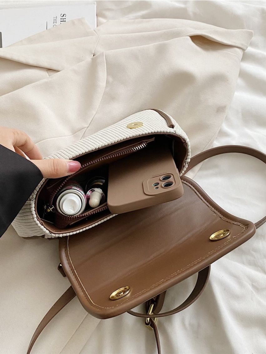 Contrast Binding Metal Decor Satchel Bag