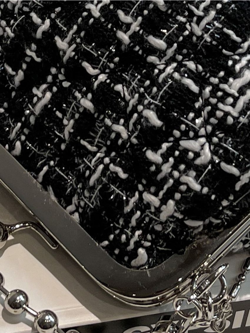 Mini Plaid Pattern Chain Tweed Satchel Bag