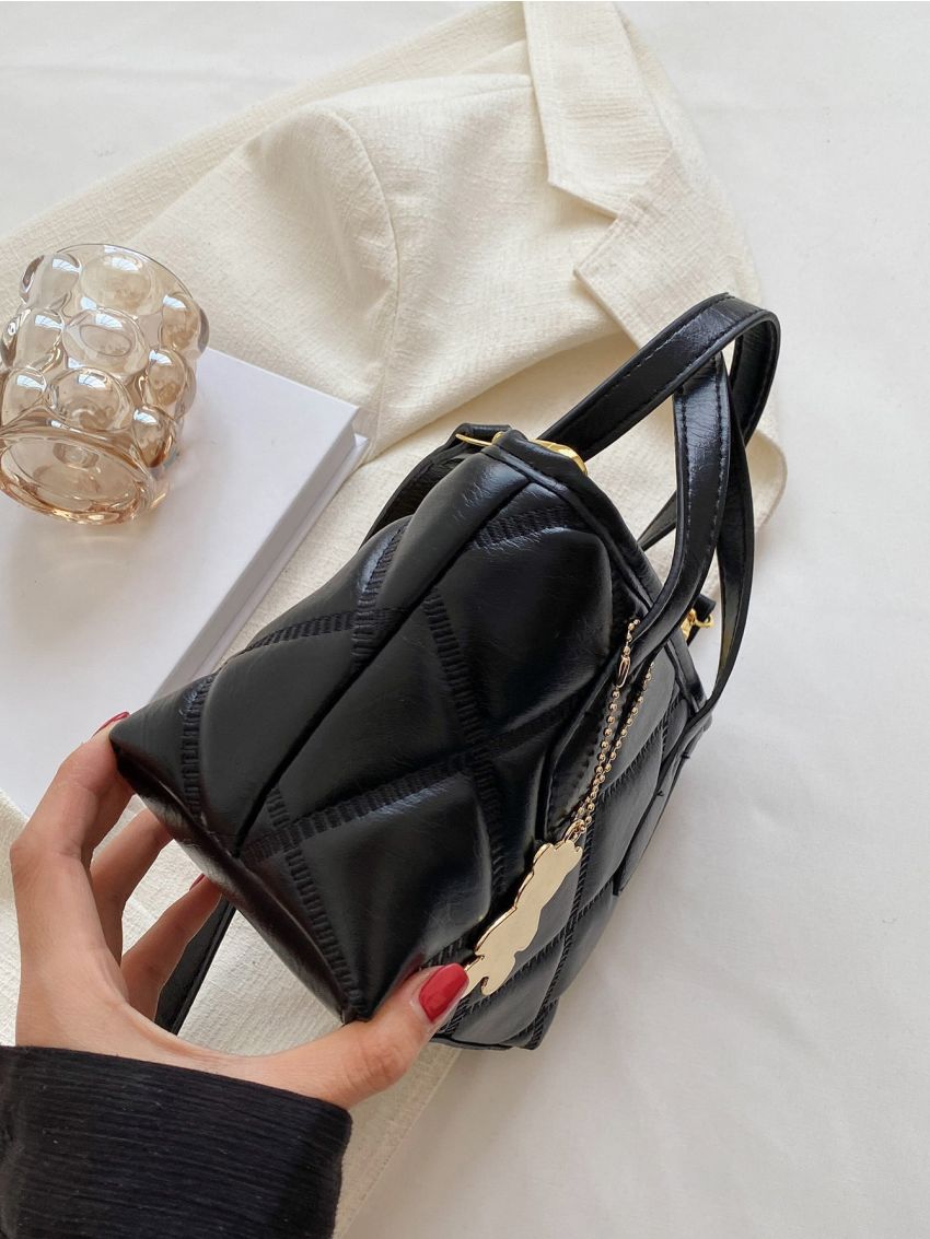 Geometric Embossed Bear Decor Square Bag