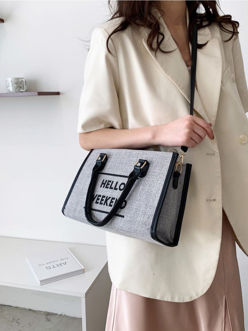 Slogan Graphic Square Bag