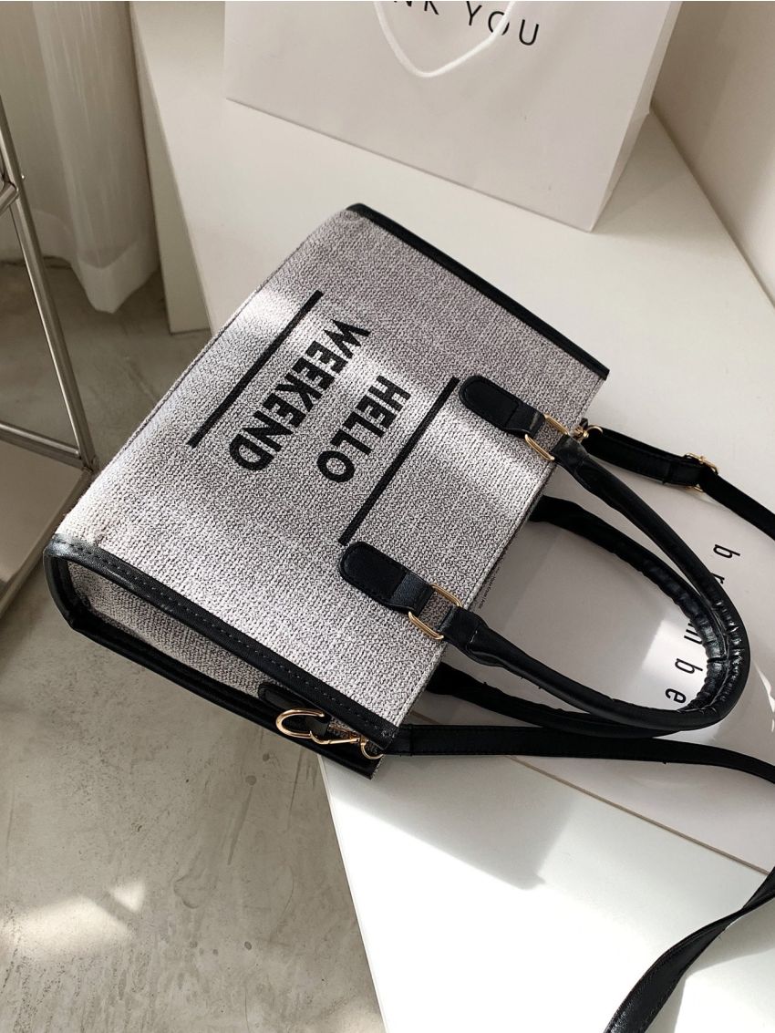 Slogan Graphic Square Bag