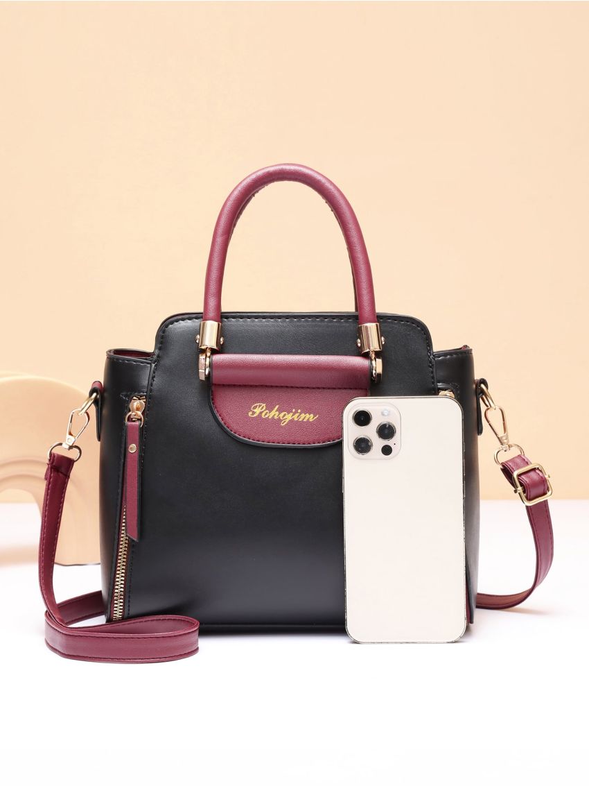 Letter Graphic Double Handle Square Bag, Mothers Day Gift For Mom