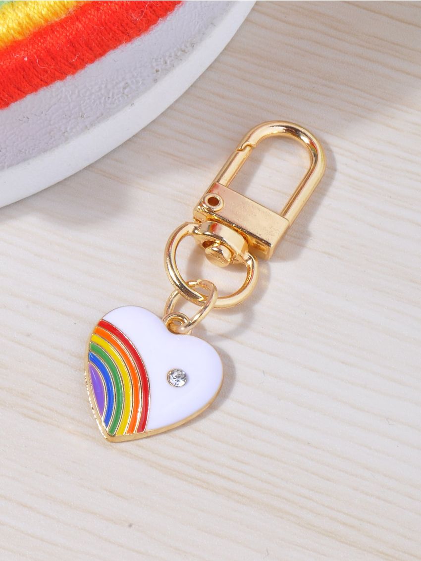 Rainbow Pattern Heart Design Bag Charm Rainbow Keychain Pendant Birthday Gifts