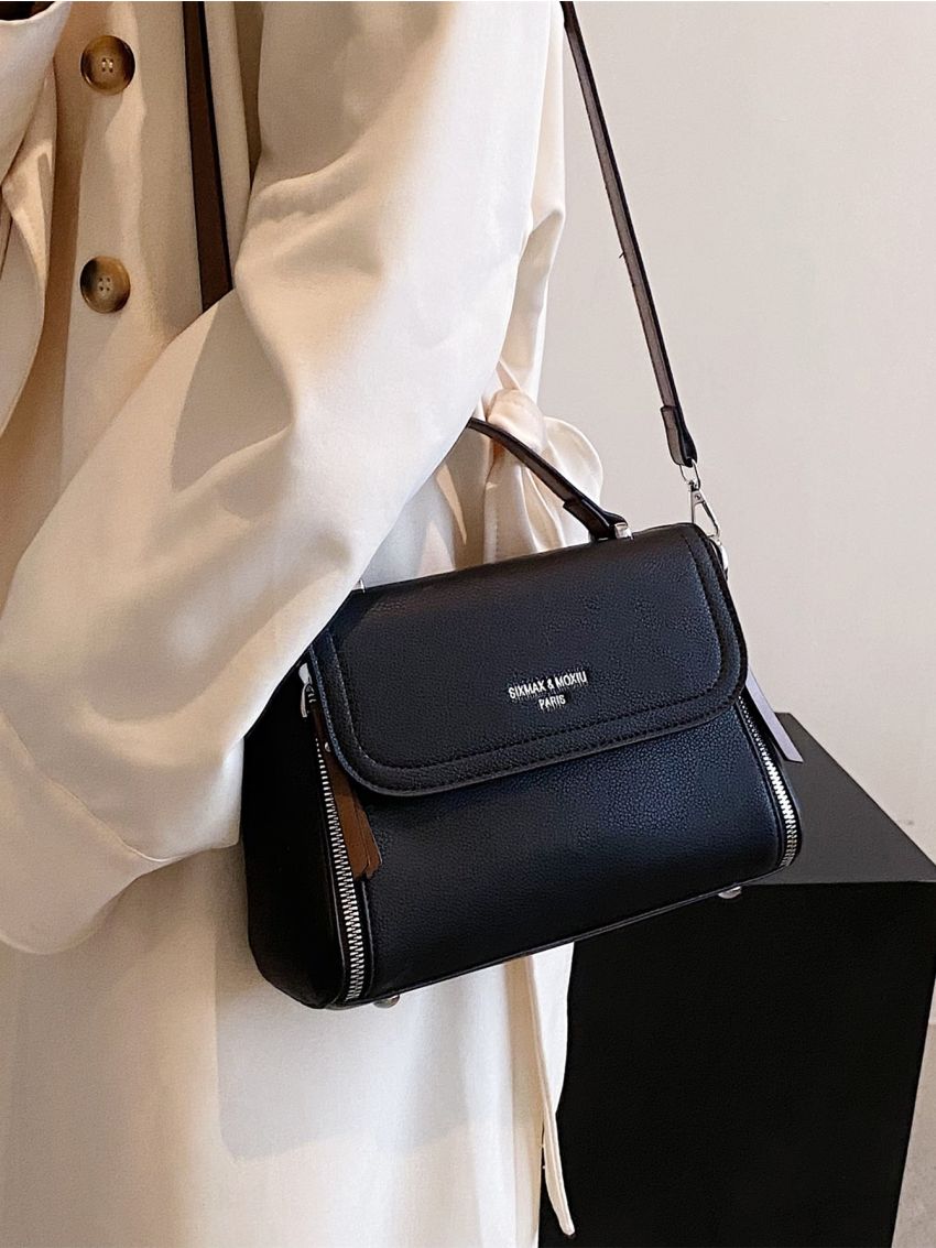 Letter Graphic Flap Satchel Bag