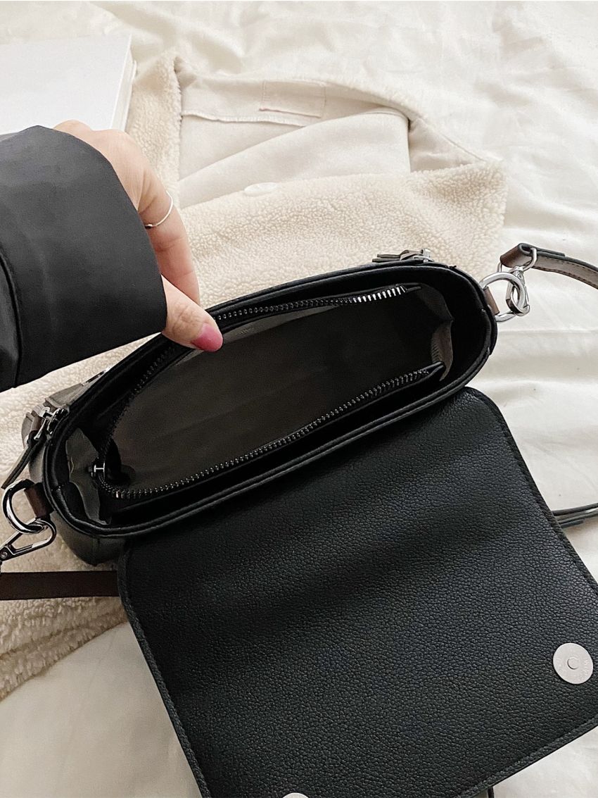 Letter Graphic Flap Satchel Bag