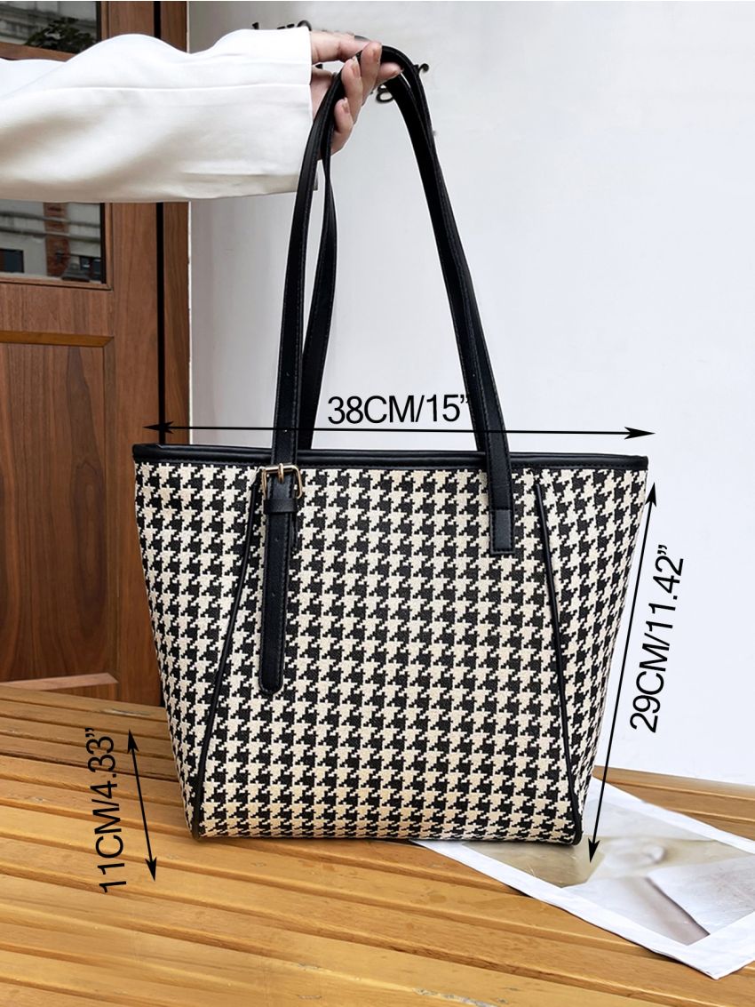 Houndstooth Pattern Shoulder Tote Bag